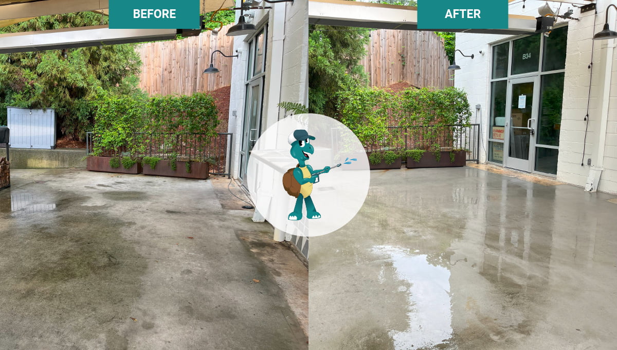 Before and After - Patio Cleaning at Elsewhere Brewing elsewhere brewing commercial pressure washing job