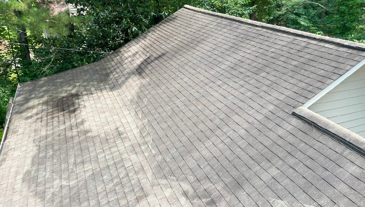 A roof with streaks.