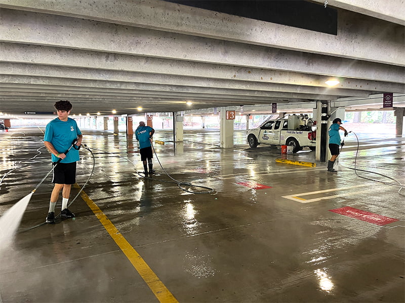 parking-deck-cleaning Pressure Washing a parking deck
