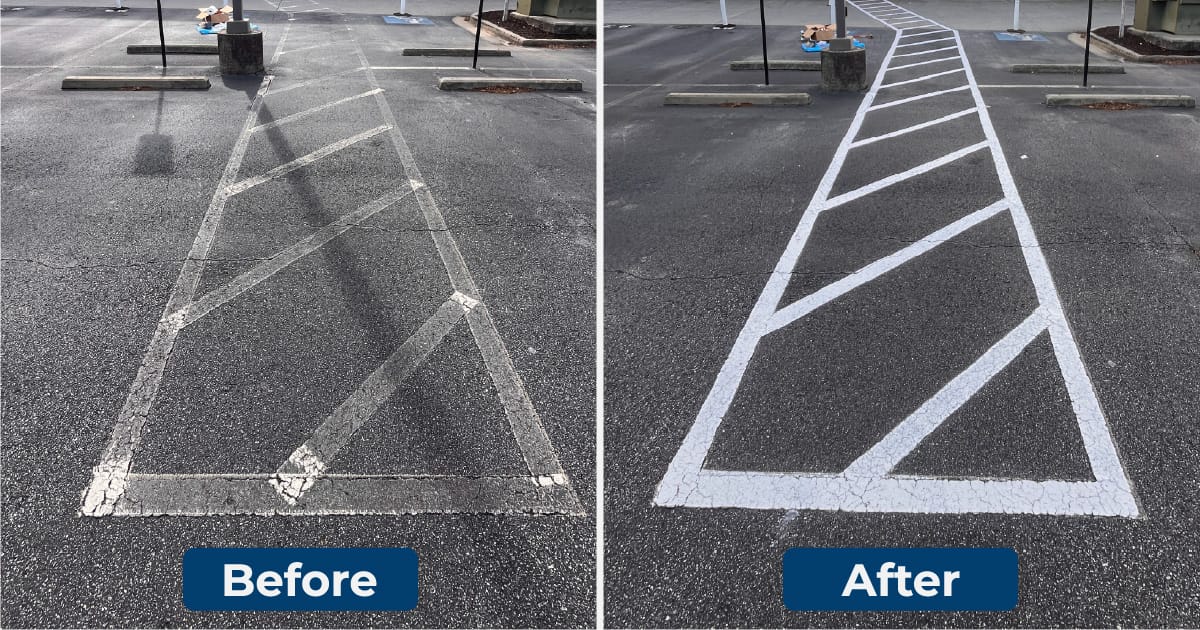 Concrete restriping before and after